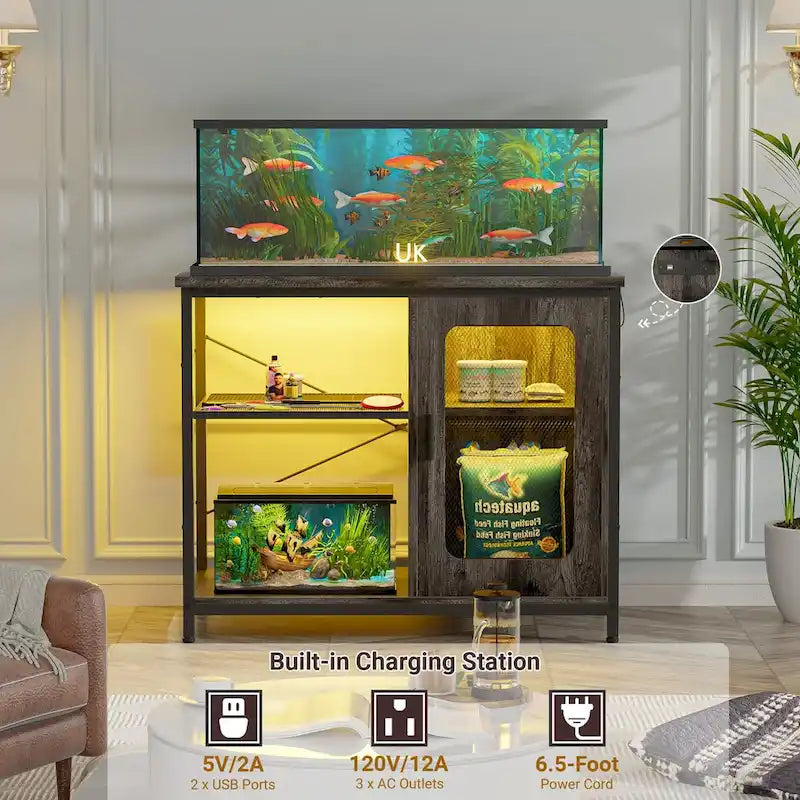 Supporto per acquario da 75-110 litri con prese di corrente e luce a LED