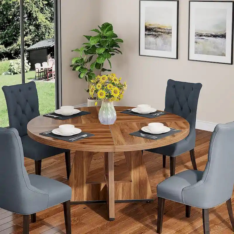 Tavolo da pranzo rotondo da 47 pollici per 4 persone, in legno stile rustico per cucina sala da pranzo soggiorno