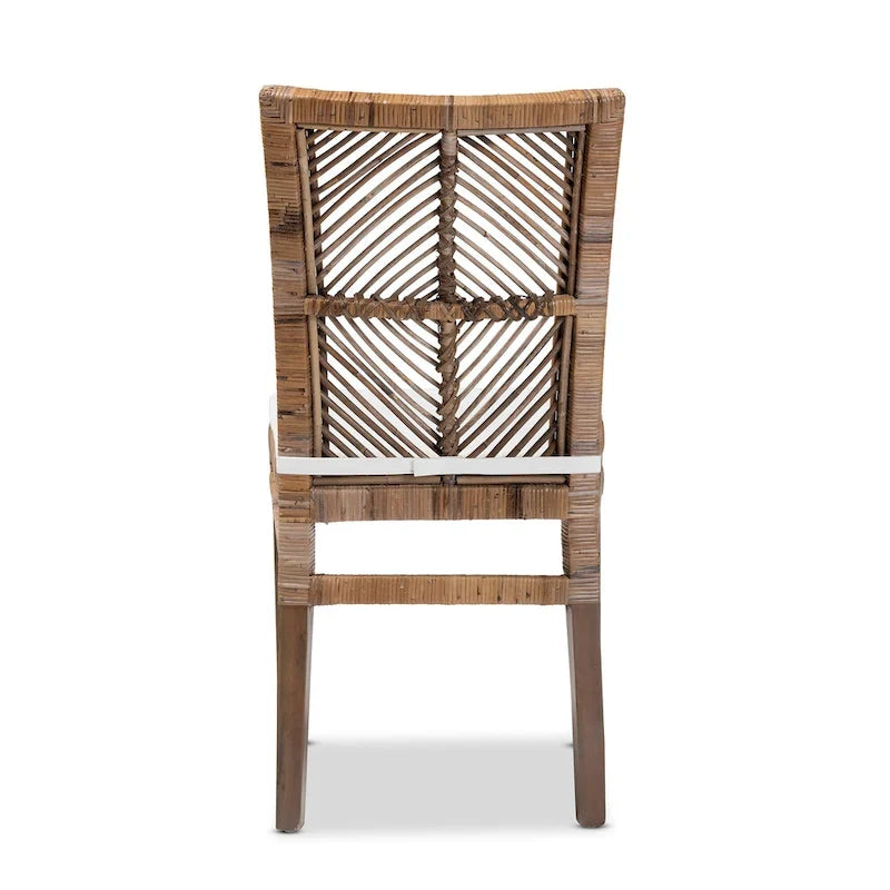 Sedia da pranzo Laluna bohémien moderna in rattan/legno di mogano con cuscino