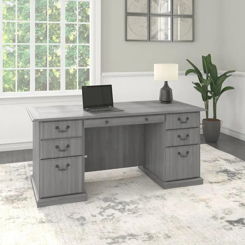 Scrivania Direzionale Bush Furniture Saratoga con Cassetti e Vani Contenitori
