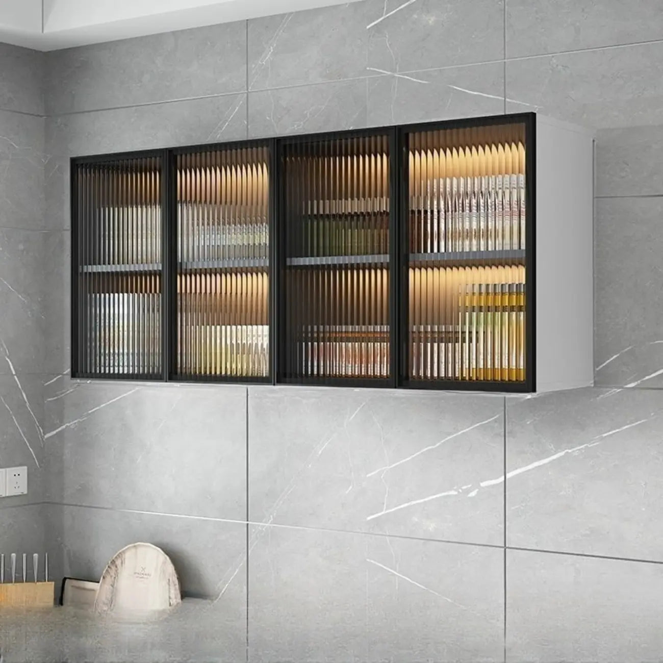 Madia pensile da cucina grigia in legno