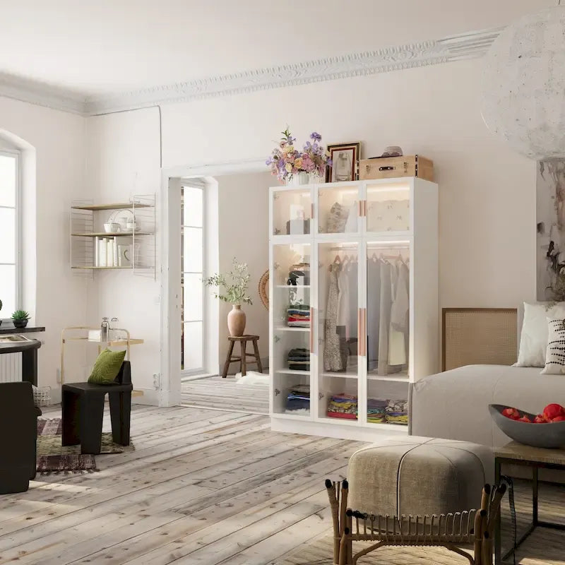 Armadio con ante in vetro da 120 cm con luce LED integrata
