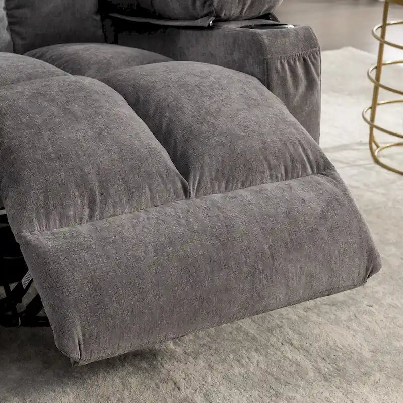 Poltrona reclinabile oversize grigia con calore e massaggio, reclinazione a 150°, oscillazione a 30°, ricarica USB e 2 portabicchieri