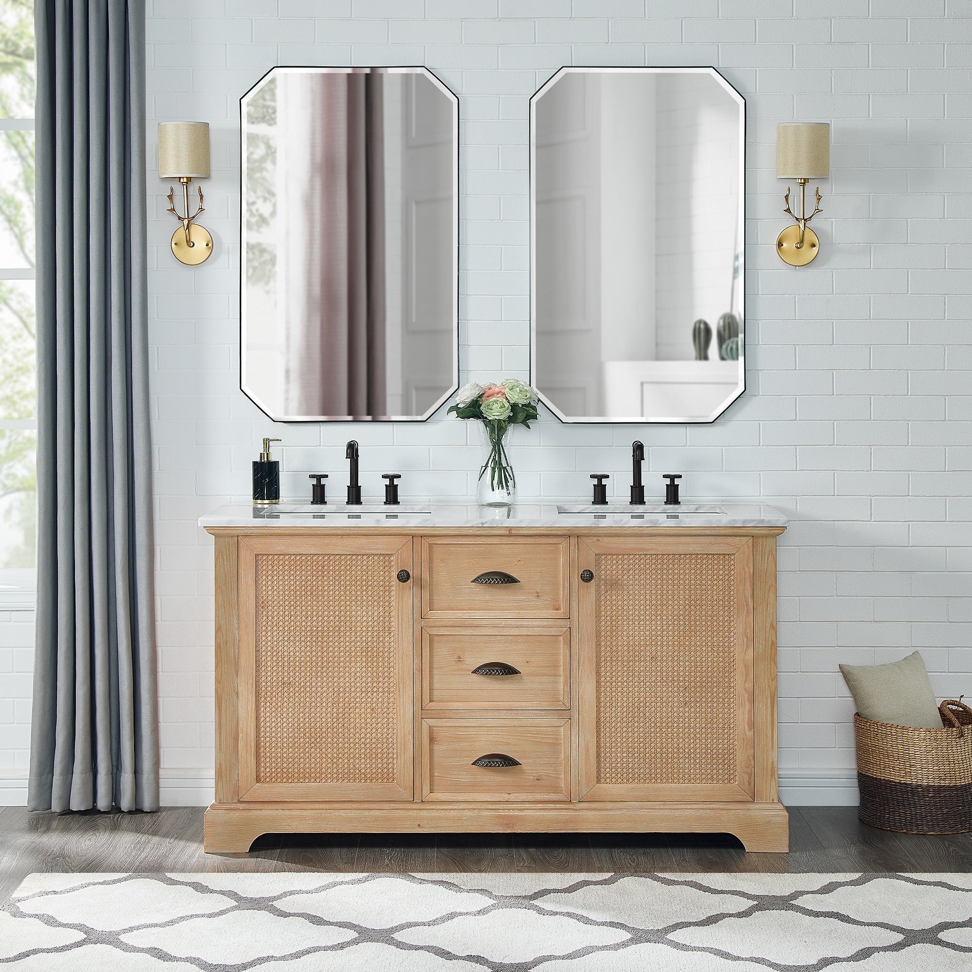 Mobile bagno Hervas con top in marmo naturale senza specchio