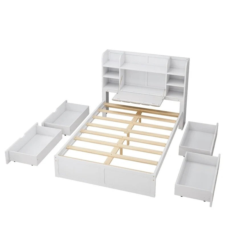 Struttura letto con 4 cassetti contenitore portatili sotto il letto