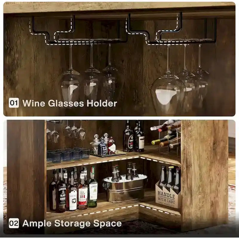 Mobile bar a L con portabicchieri da vino per pub domestico