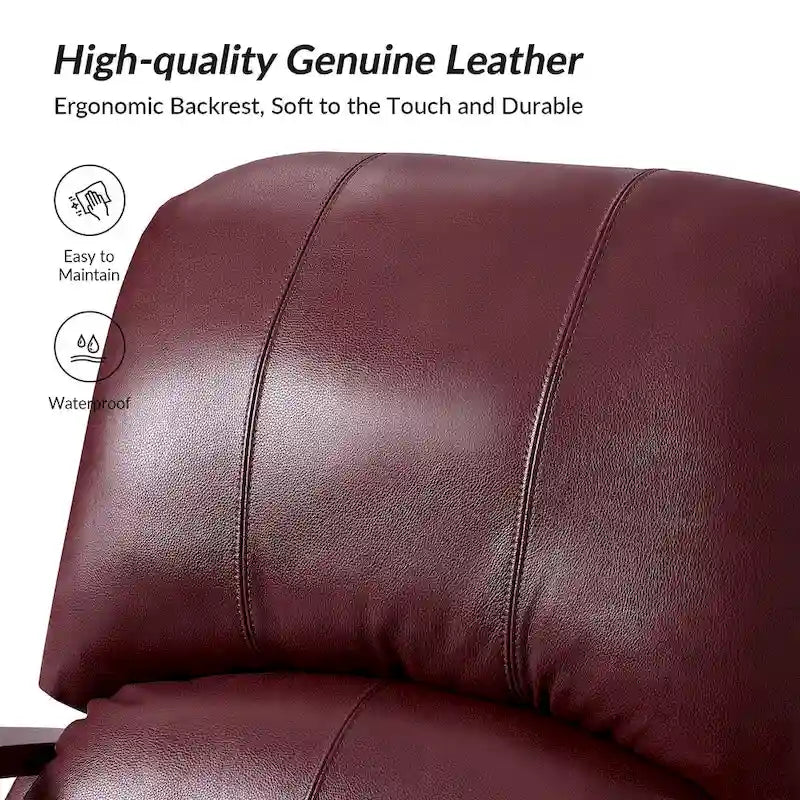Poltrona reclinabile manuale Alex Mid-century Modern Cigar in vera pelle con braccioli ricurvi in legno