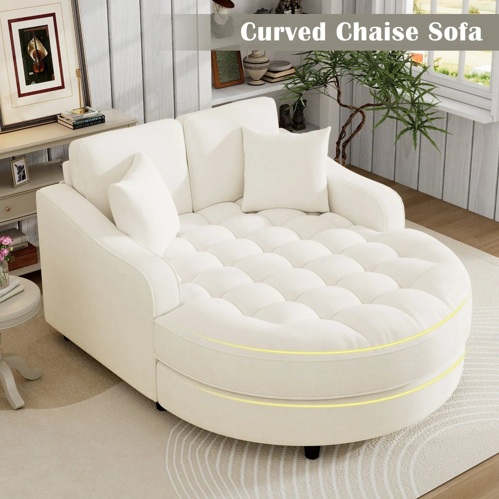 Divano Letto Chaise Longue in ciniglia, Divano Imbottito con Schienale Trapuntato e 2 Cuscini Rimovibili per Soggiorno