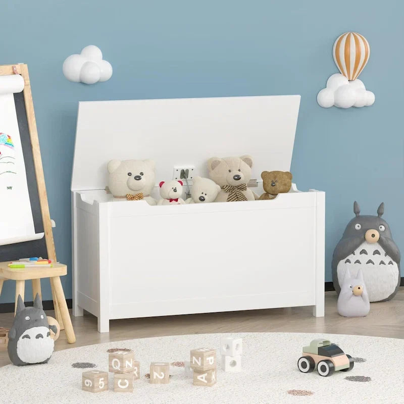 Contenitore portagiochi in legno per bambini con coperchio incernierato di sicurezza, per bambini dai 3 anni in su