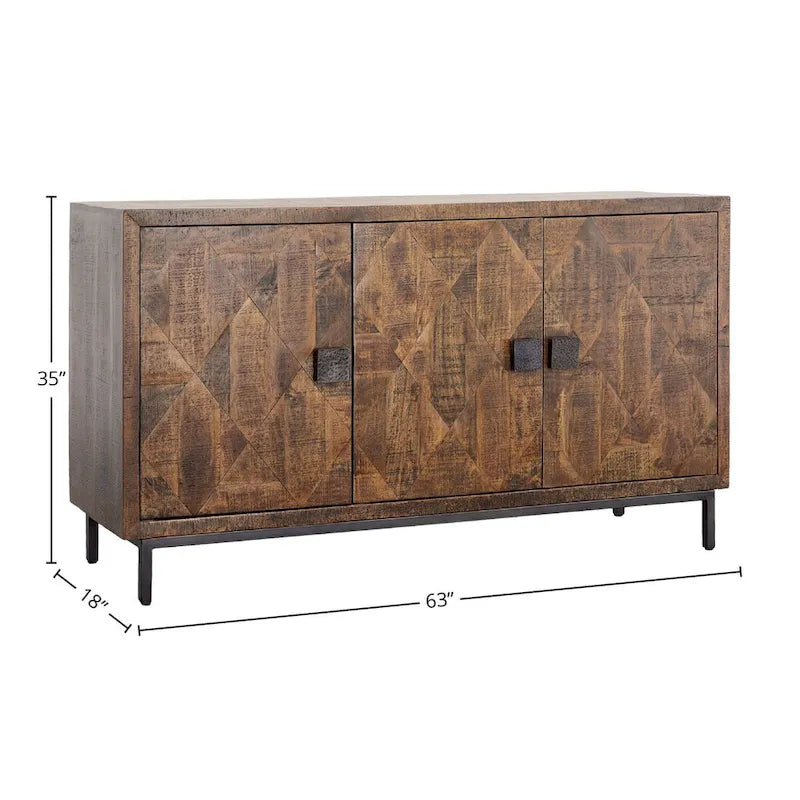 Credenza a 2 cassetti, 63 pollici di larghezza, marrone