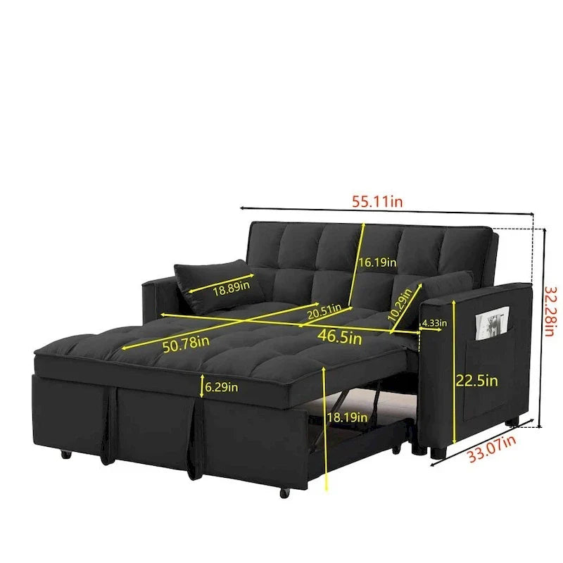 Divano letto 3 in 1 in velluto convertibile con letto estraibile e schienale reclinabile