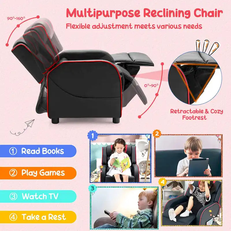 Poltrona Reclinabile Ergonomica Gymax per Bambini in Pelle con Poggiapiedi