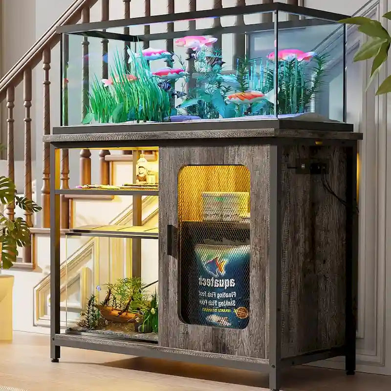 Supporto per acquario da 75-110 litri con prese di corrente e luce a LED