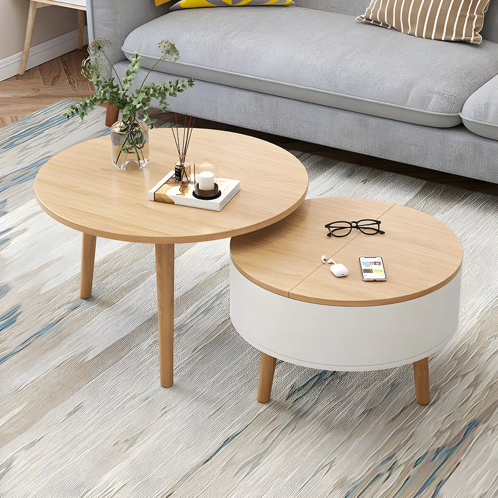 Tavolino da caffè rotondo moderno in legno bianco e nero con contenitore