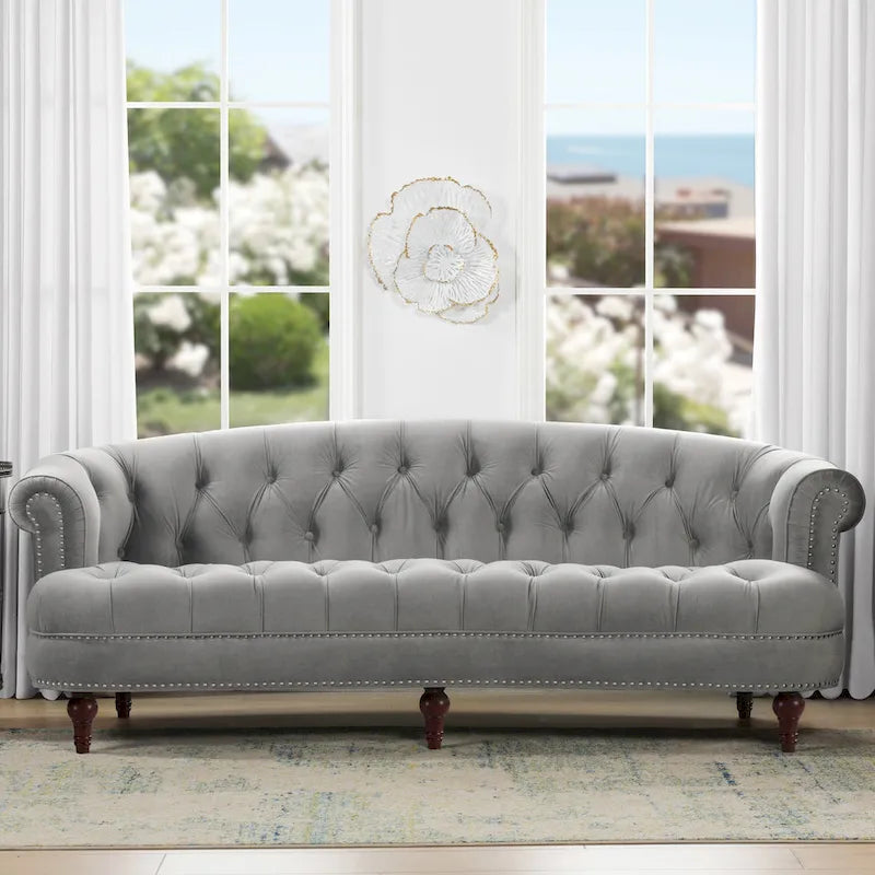 Divano Chesterfield trapuntato in velluto La Rosa 84 Mid-Century Modern
