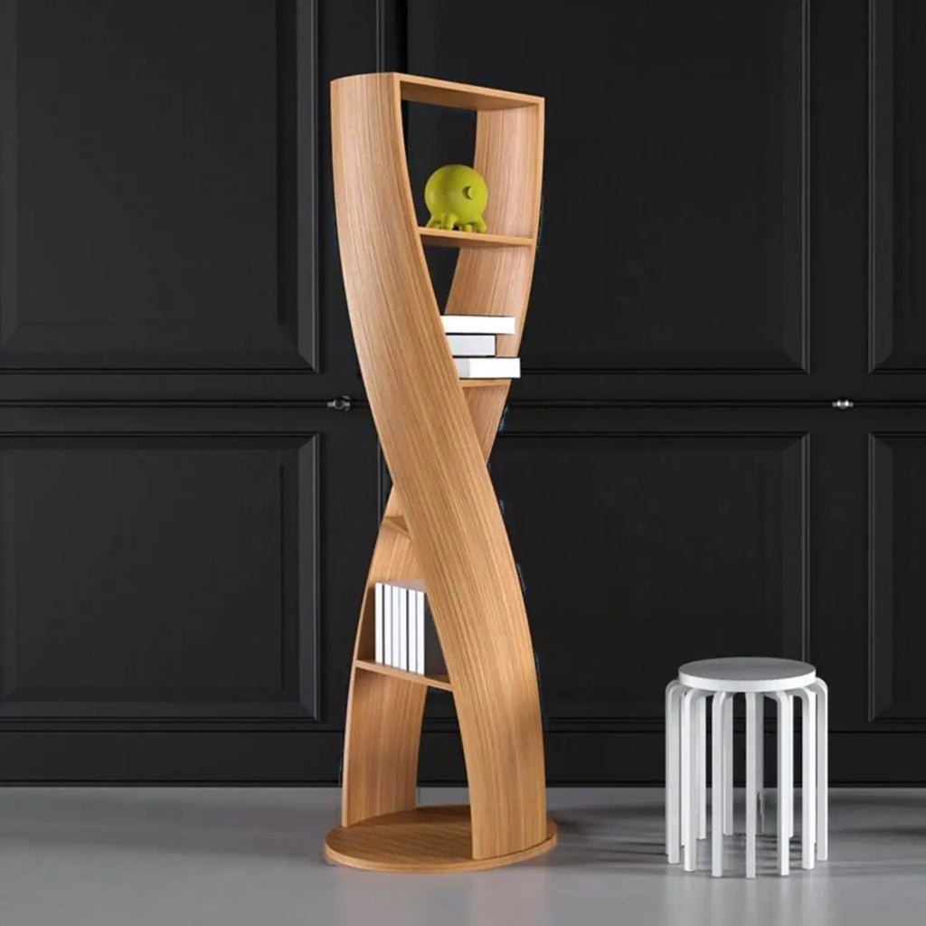 Libreria verticale a 5 ripiani in legno modello clessidra contemporanea