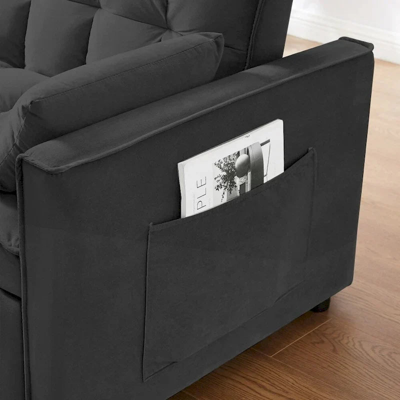 Divano letto 3 in 1 in velluto convertibile con letto estraibile e schienale reclinabile