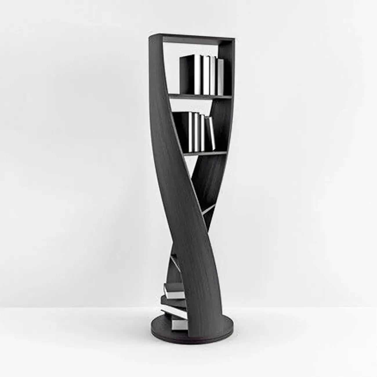Libreria verticale a 5 ripiani in legno modello clessidra contemporanea