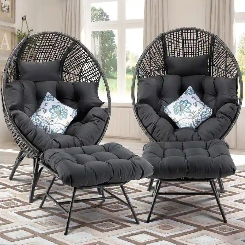 Sedia a Uovo da Interno FINCATI, Sedia a Uovo da Esterno da 440 libbre, Sedia a Uovo Oversize con Ottomana, Sedia a Uovo di Lusso Accogliente con Poggiapiedi