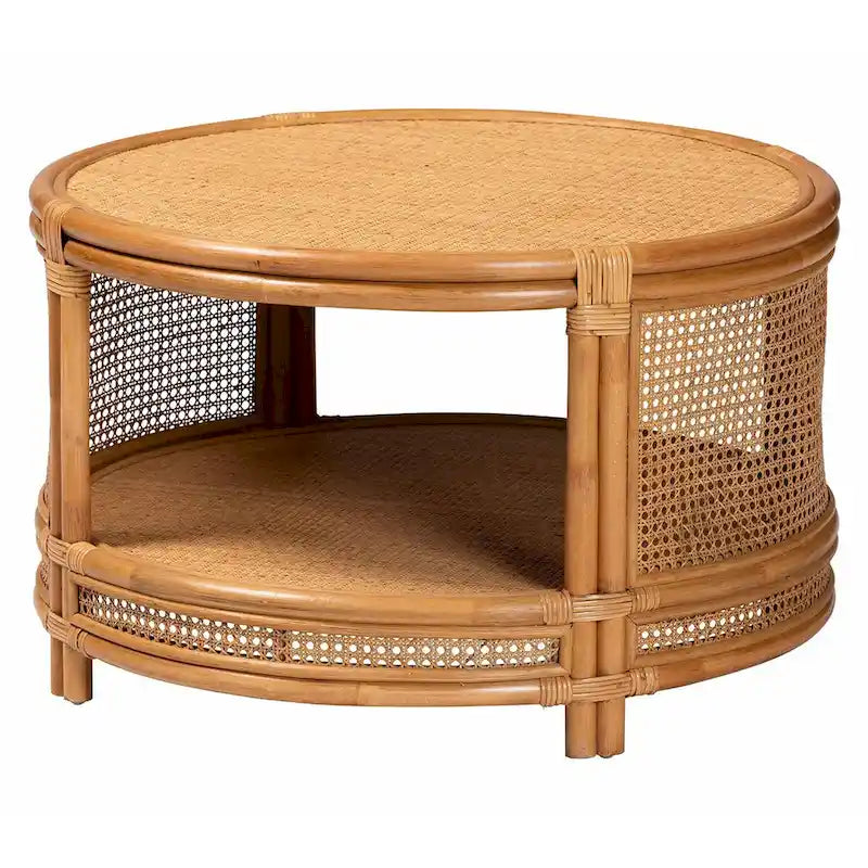 Tavolino da caffè Louis moderno bohémien bali & pari in rattan naturale marrone