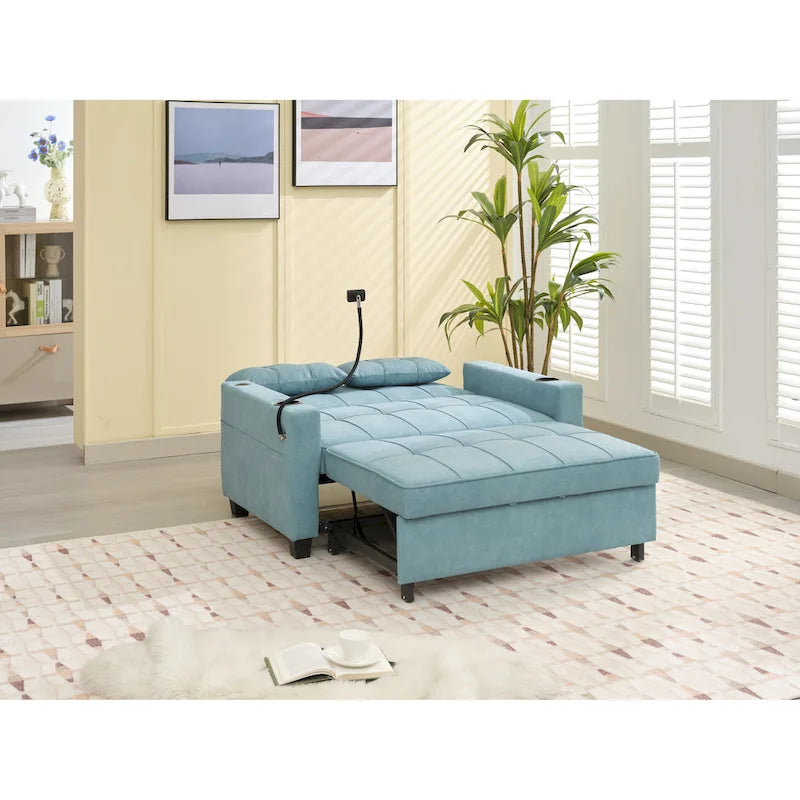 Divano Letto Convertibile Estraibile 3-in-1 con Porte USB