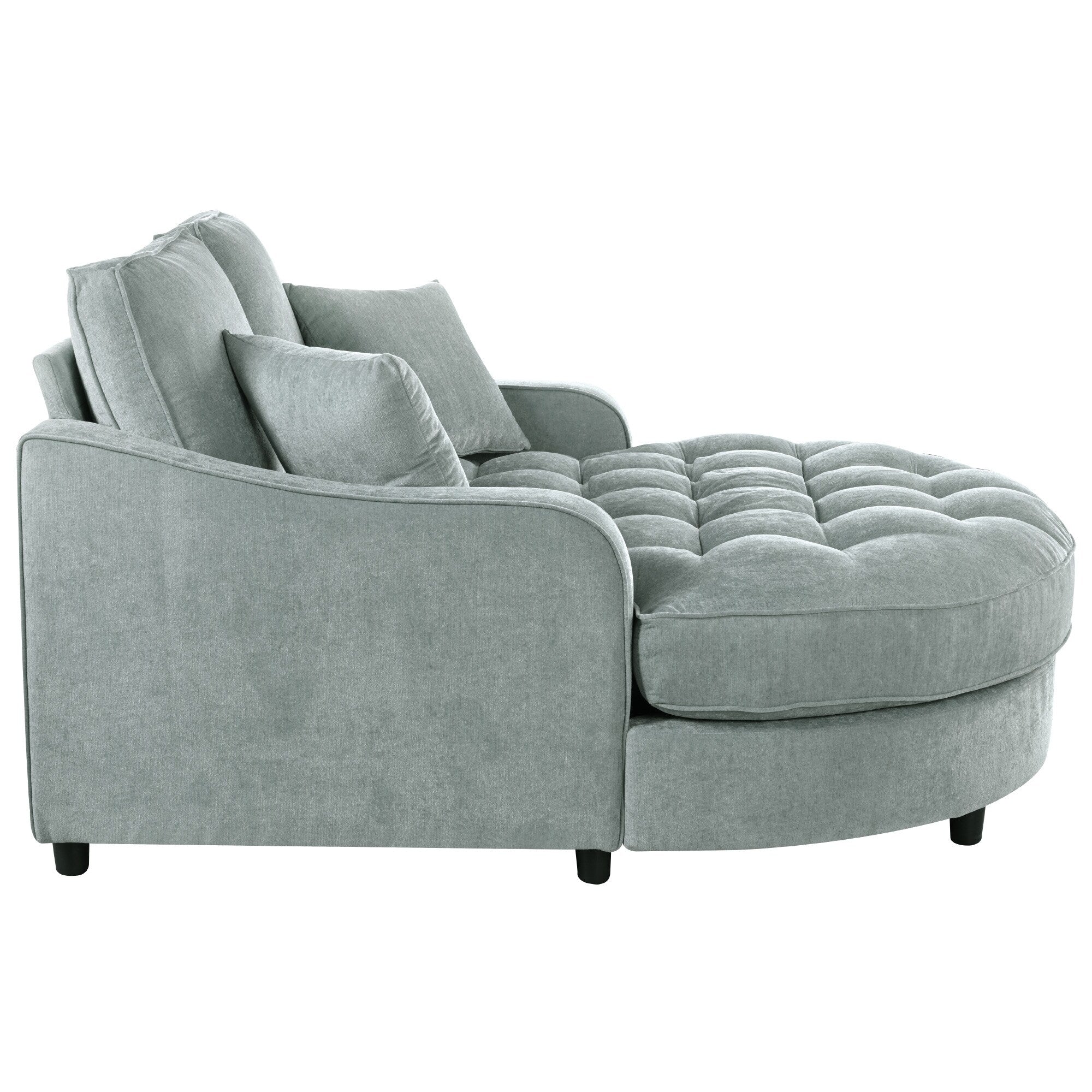 Divano Letto Chaise Longue in ciniglia, Divano Imbottito con Schienale Trapuntato e 2 Cuscini Rimovibili per Soggiorno