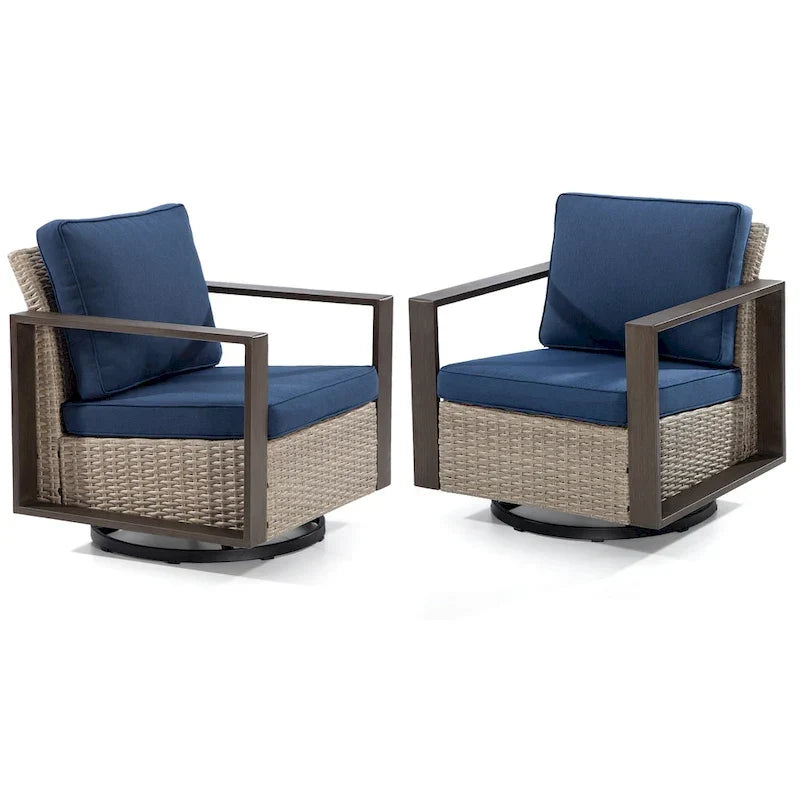 Cozywor Set 2 Sedie a Dondolo da Esterno in Rattan per Patio con Telaio in Metallo e Cuscini