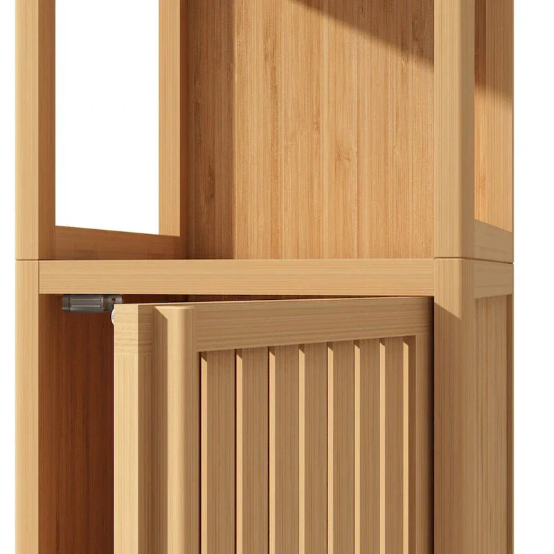 Mobile bagno alto 52 a 1 anta in legno naturale con ripiano a giorno
