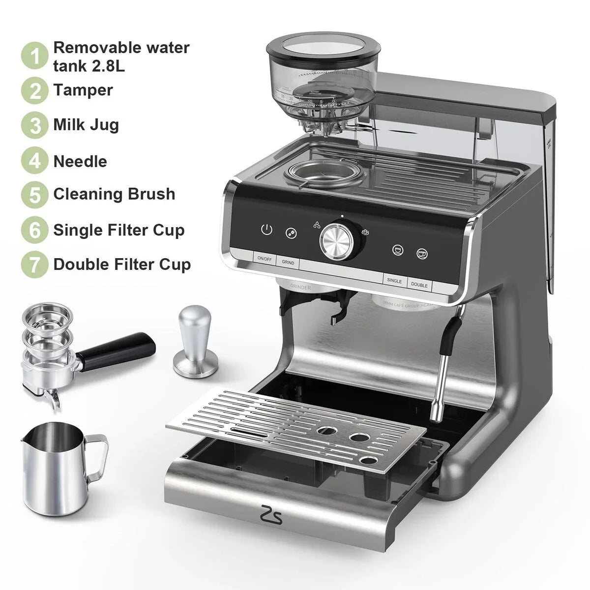Macchina da caffè espresso, con macinacaffè, serbatoio dell'acqua da 2,8 L