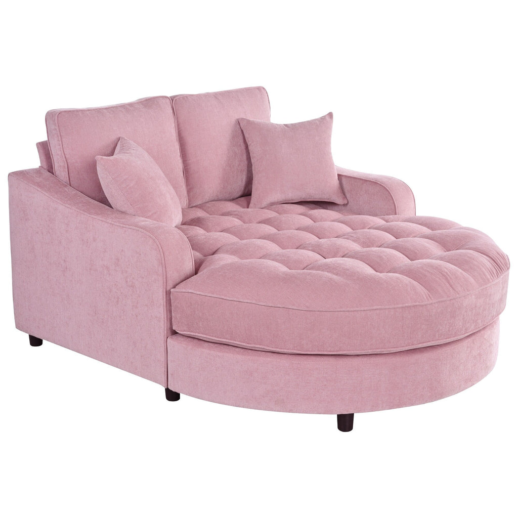Divano Letto Chaise Longue in ciniglia, Divano Imbottito con Schienale Trapuntato e 2 Cuscini Rimovibili per Soggiorno