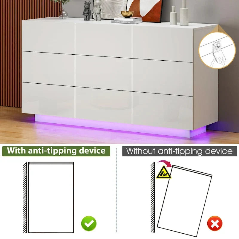 Cassettiera a 9 cassetti per camera da letto con luce