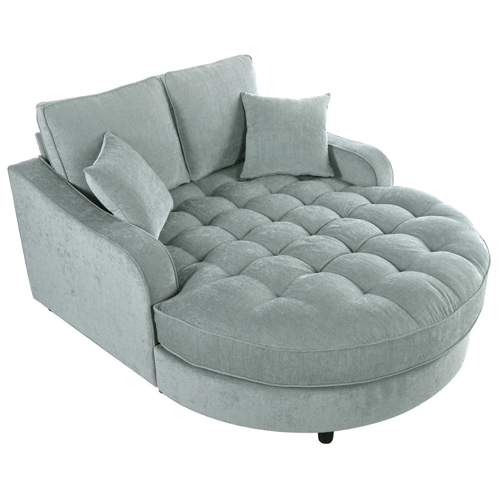 Divano Letto Chaise Longue in ciniglia, Divano Imbottito con Schienale Trapuntato e 2 Cuscini Rimovibili per Soggiorno