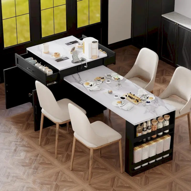 82.7 Isola da cucina in legno per 4-6 persone con tavolo da pranzo allungabile e contenitore a doppia dimensione