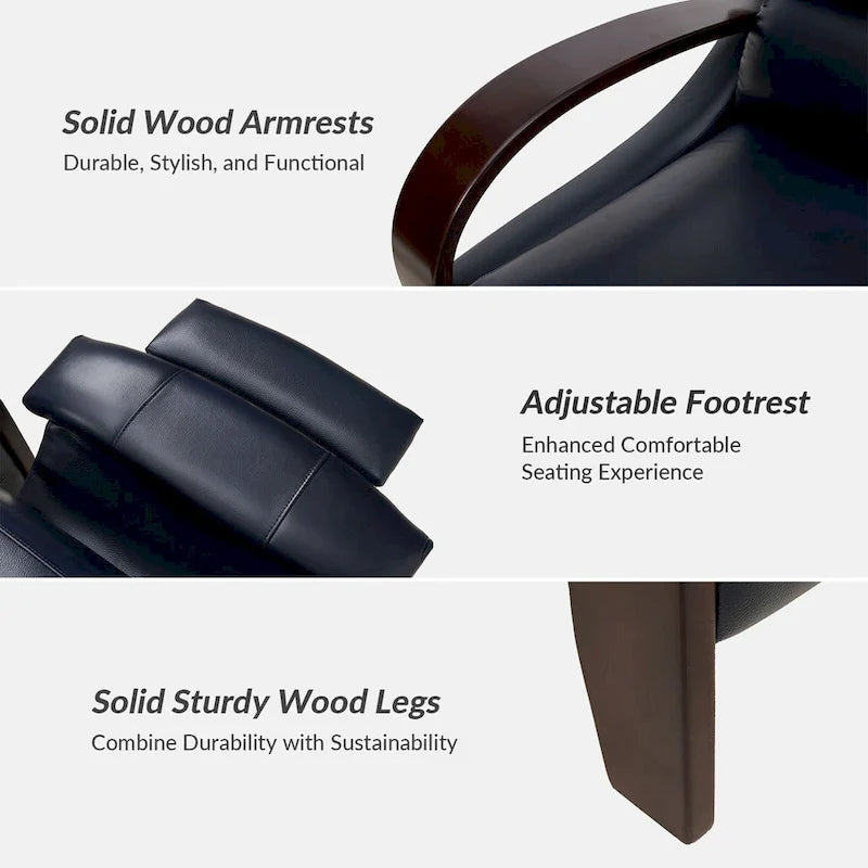 Poltrona reclinabile manuale Alex Mid-century Modern Cigar in vera pelle con braccioli ricurvi in legno