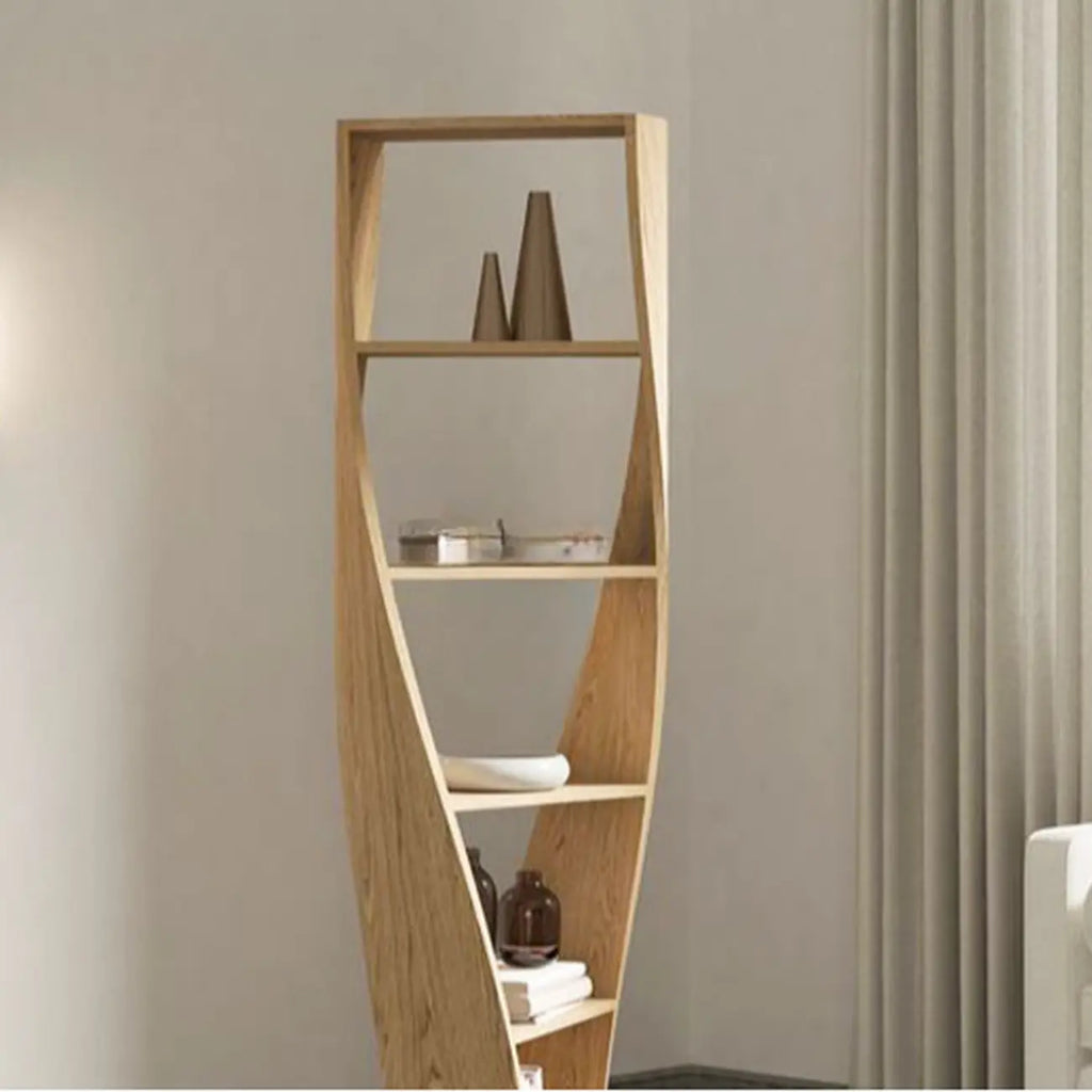 Libreria verticale a 5 ripiani in legno modello clessidra contemporanea