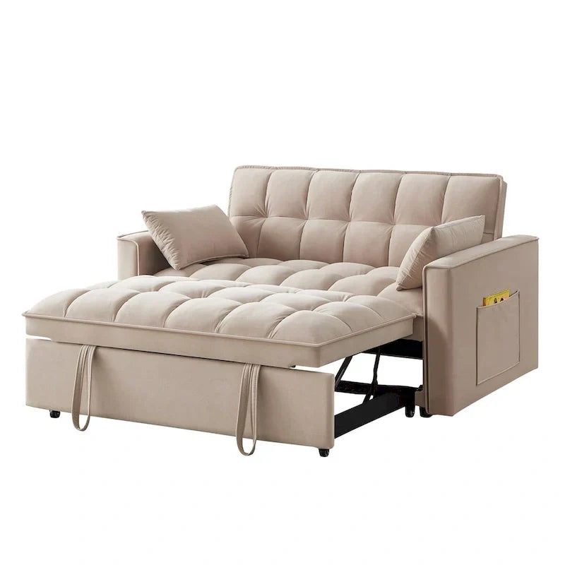 Divano letto a due posti 4 in 1 con braccioli e tasche portaoggetti, divano letto estraibile multifunzionale trapuntato con schienale regolabile
