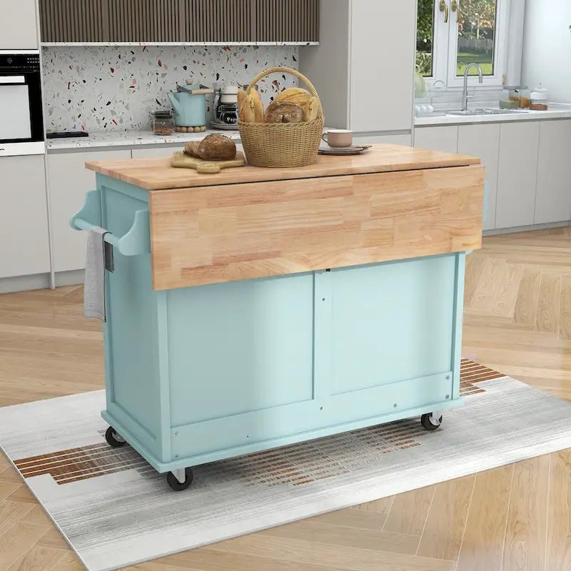 Carrello da cucina con piano d'appoggio ribaltabile in legno di gomma, porta scorrevole a scomparsa con altezza regolabile, isola da cucina su 4 ruote