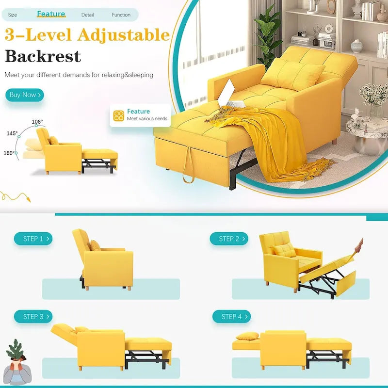 AECOJOY Poltrona Letto 3 in 1 con Cuscino e Schienale Convertibile