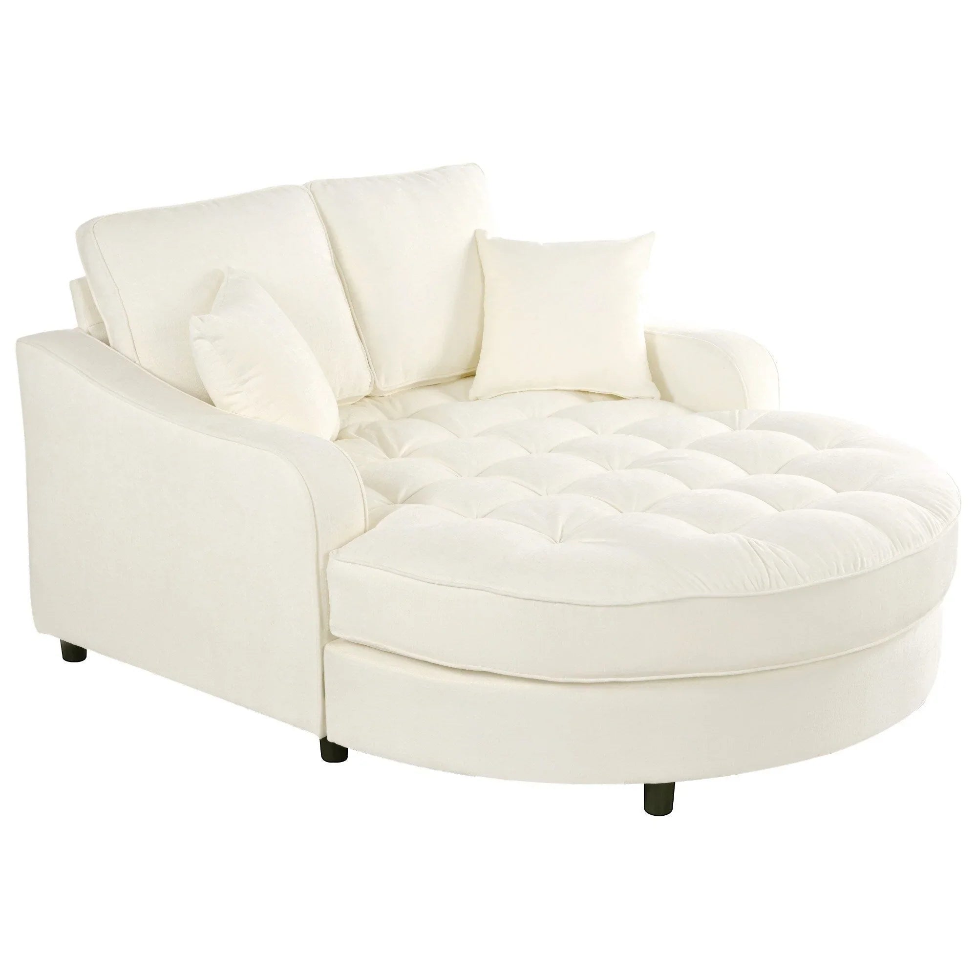 Divano Letto Chaise Longue in ciniglia, Divano Imbottito con Schienale Trapuntato e 2 Cuscini Rimovibili per Soggiorno