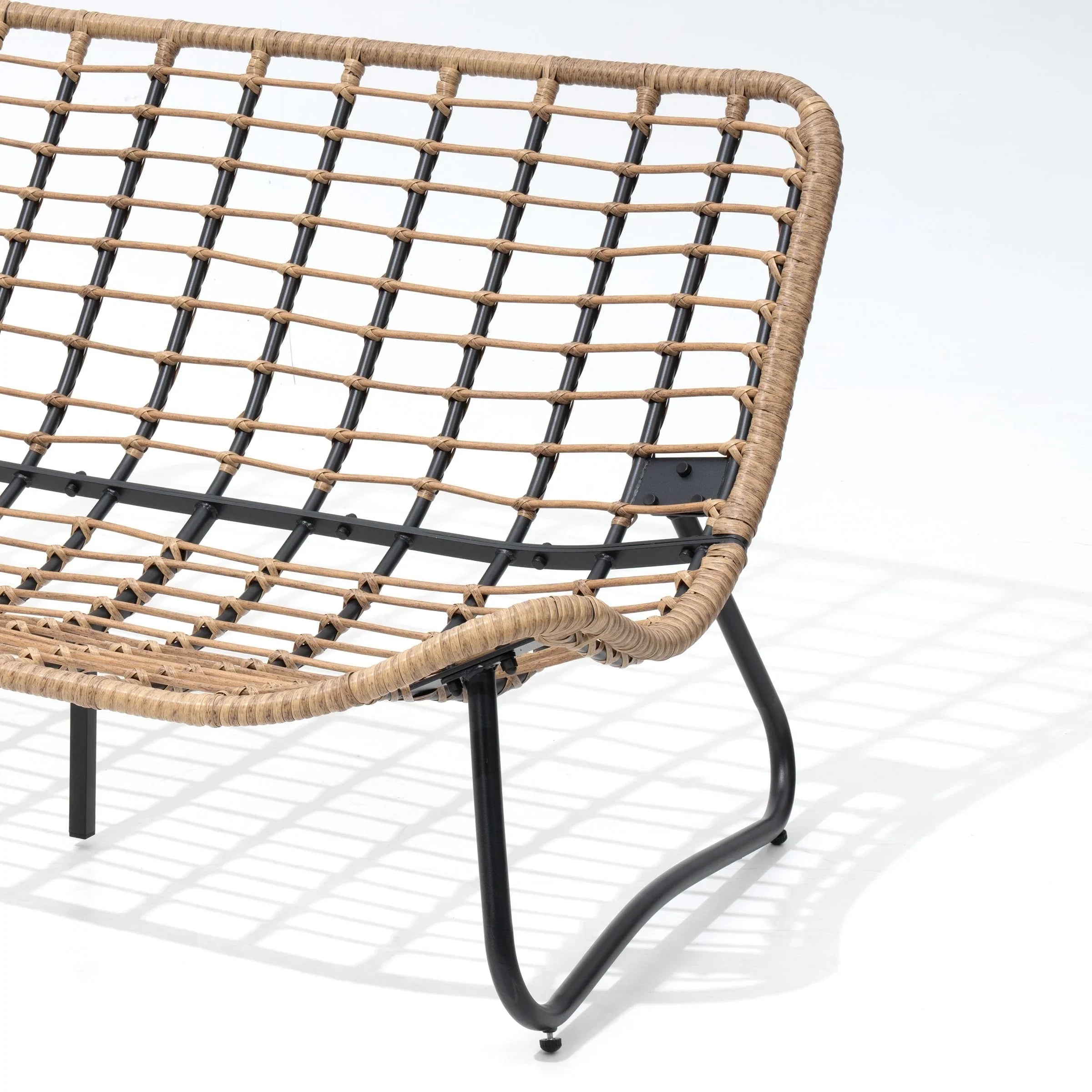 Divanetto due posti Double Papasan con cuscino, in rattan PE per tutte le stagioni e struttura in metallo per interni ed esterni
