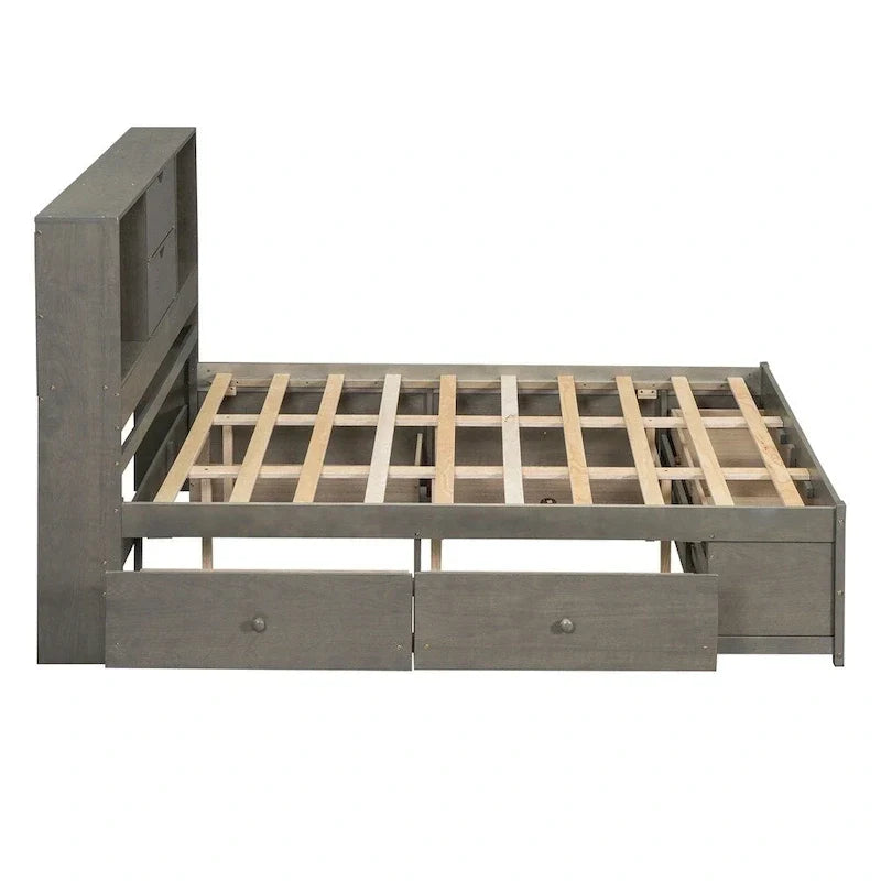 Letto a piattaforma King Size con testiera contenitore e 8 cassetti