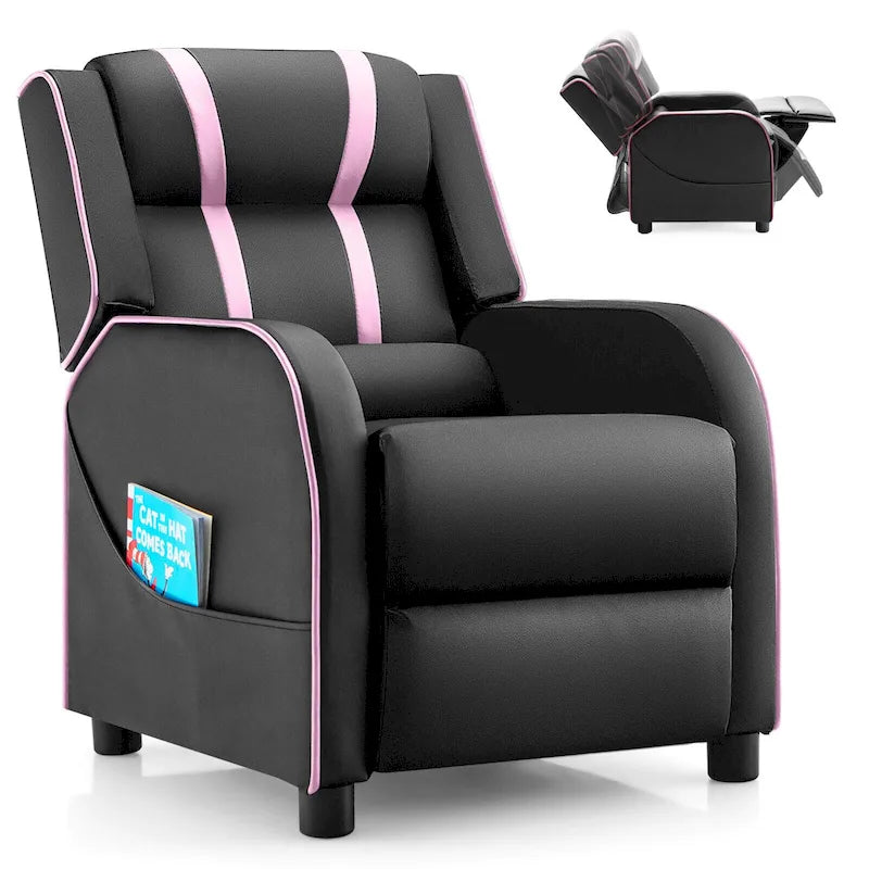 Poltrona Reclinabile Ergonomica Gymax per Bambini in Pelle con Poggiapiedi