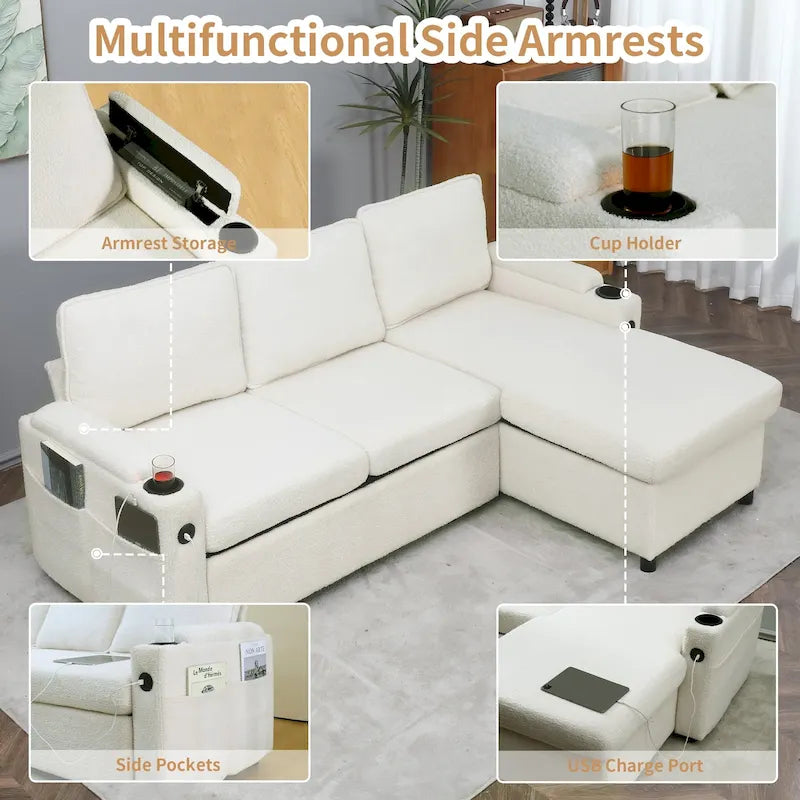 Divano letto a L da 80", Divano letto a scomparsa, Divano letto convertibile con penisola reversibile