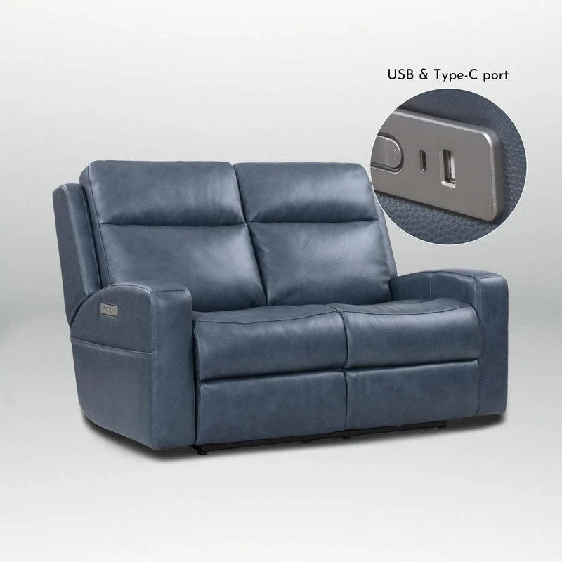 Divanetto Reclinabile Elettrico in Vera Pelle, Divanetto Reclinabile Elettrico con Contenitore, Porta di Ricarica USB per Soggiorno