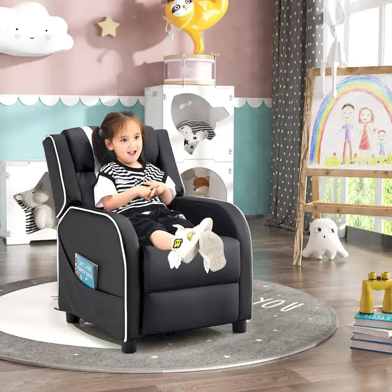 Poltrona Reclinabile Ergonomica Gymax per Bambini in Pelle con Poggiapiedi
