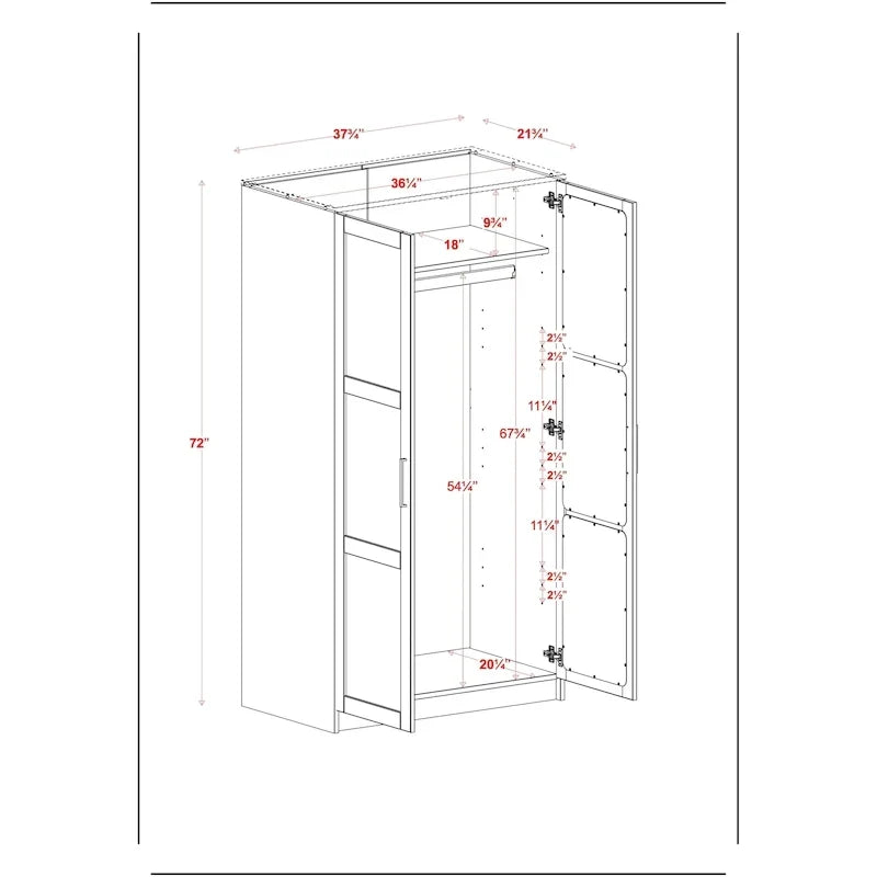Armadio Urban a 2 ante in 100% legno massello con ante piene e a specchio