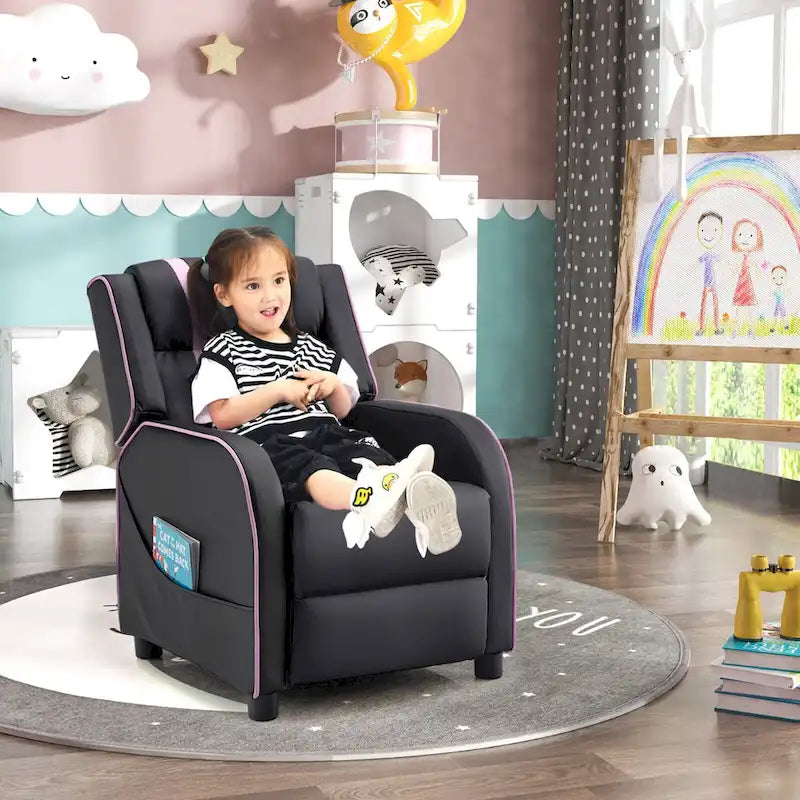 Poltrona Reclinabile Ergonomica Gymax per Bambini in Pelle con Poggiapiedi