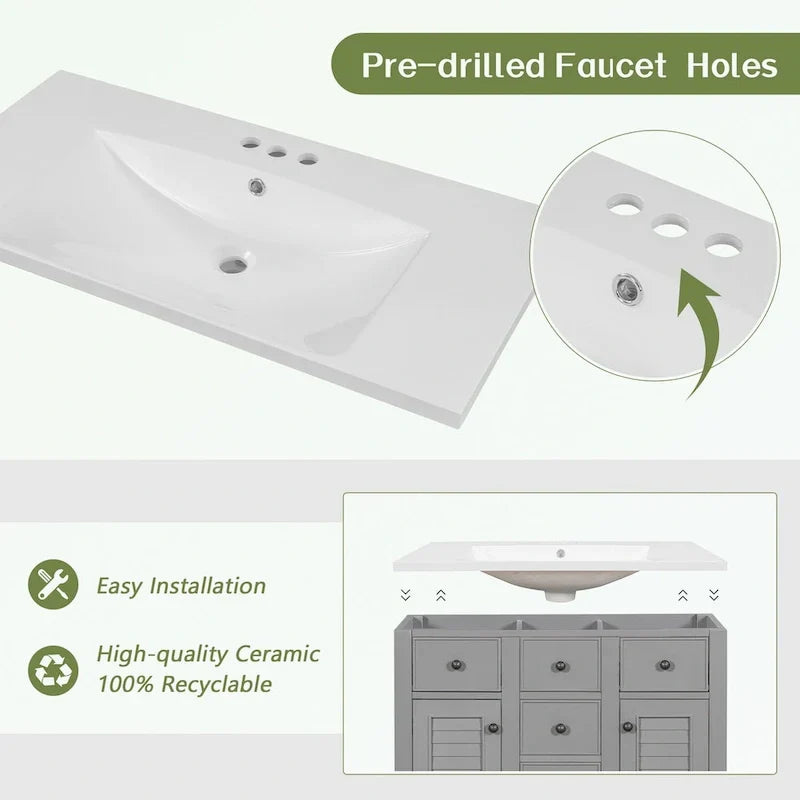 Mobile bagno con lavabo in ceramica, due ante e cinque cassetti