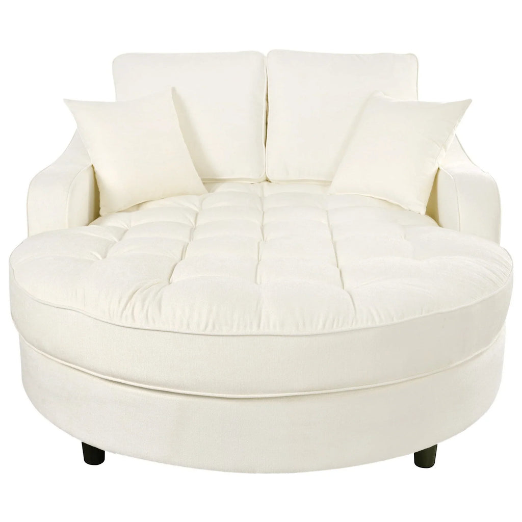 Divano Letto Chaise Longue in ciniglia, Divano Imbottito con Schienale Trapuntato e 2 Cuscini Rimovibili per Soggiorno