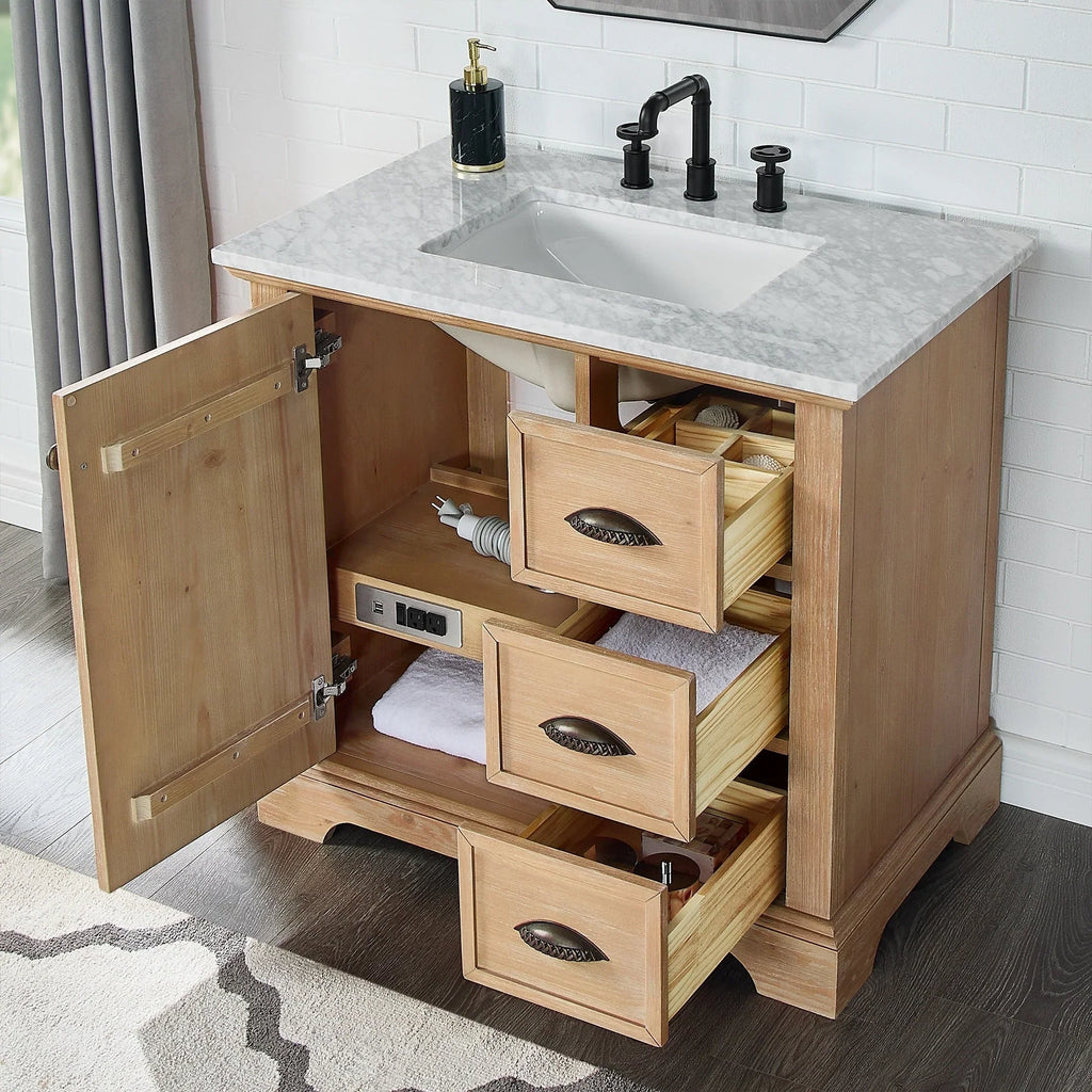 Mobile bagno Hervas con top in marmo naturale senza specchio